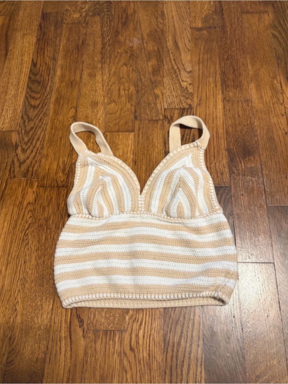 Striped Knit Bralette Tank Top — Cream & White
